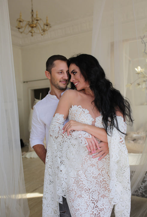 Mermaid gown Nude wedding dress